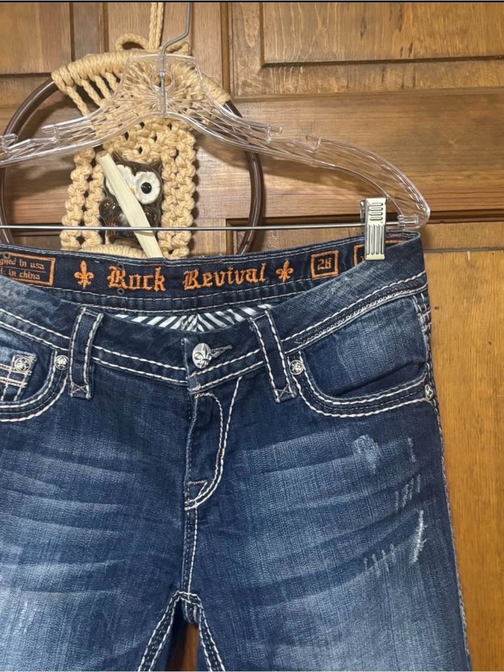 Rock Revival Women's Dark Blue Jeans with Contrast Stitching